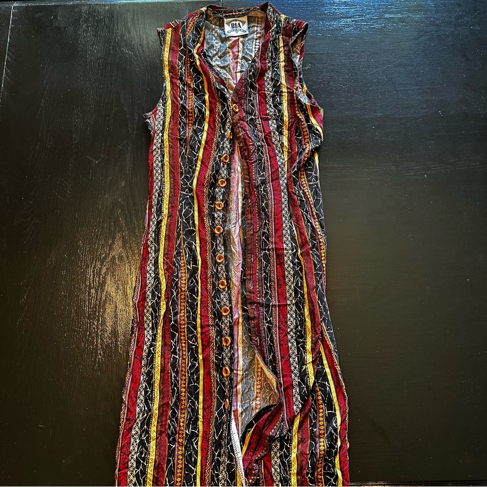 Vintage Born in America Small Striped Sleeveless Dress - Red, Yellow, Black Maxi